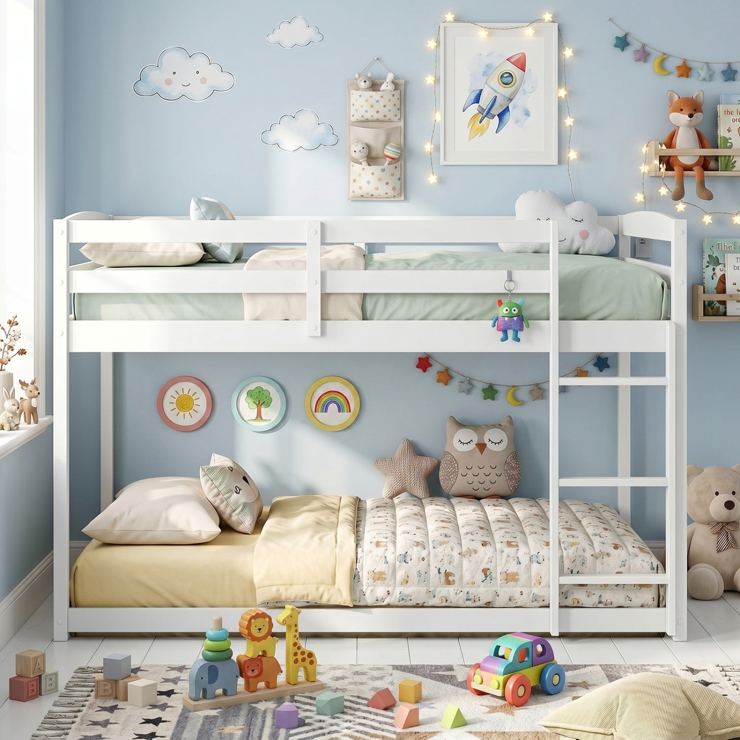 Full Over Full Bunk Bed with Ladder and Safety Guardrails