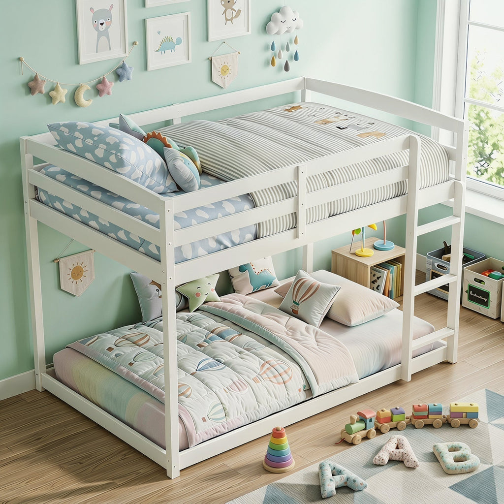 Full Over Full Bunk Bed with Ladder and Safety Guardrails