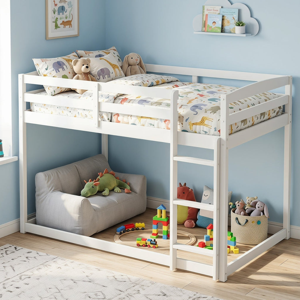 Full Over Full Bunk Bed with Ladder and Safety Guardrails