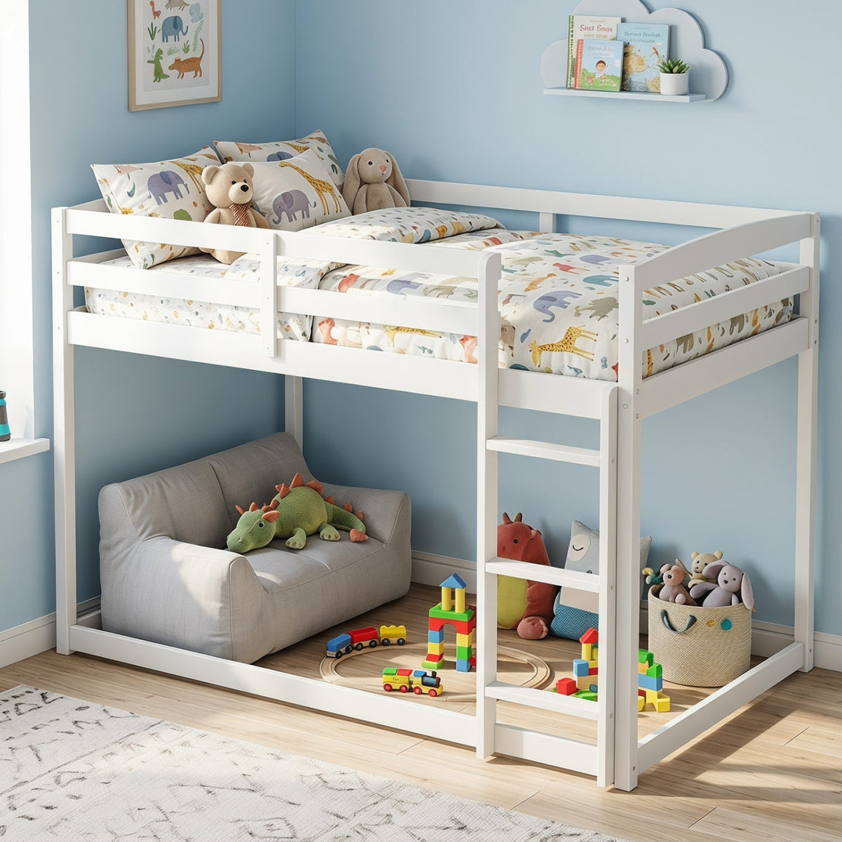 Full Over Full Bunk Bed with Ladder and Safety Guardrails