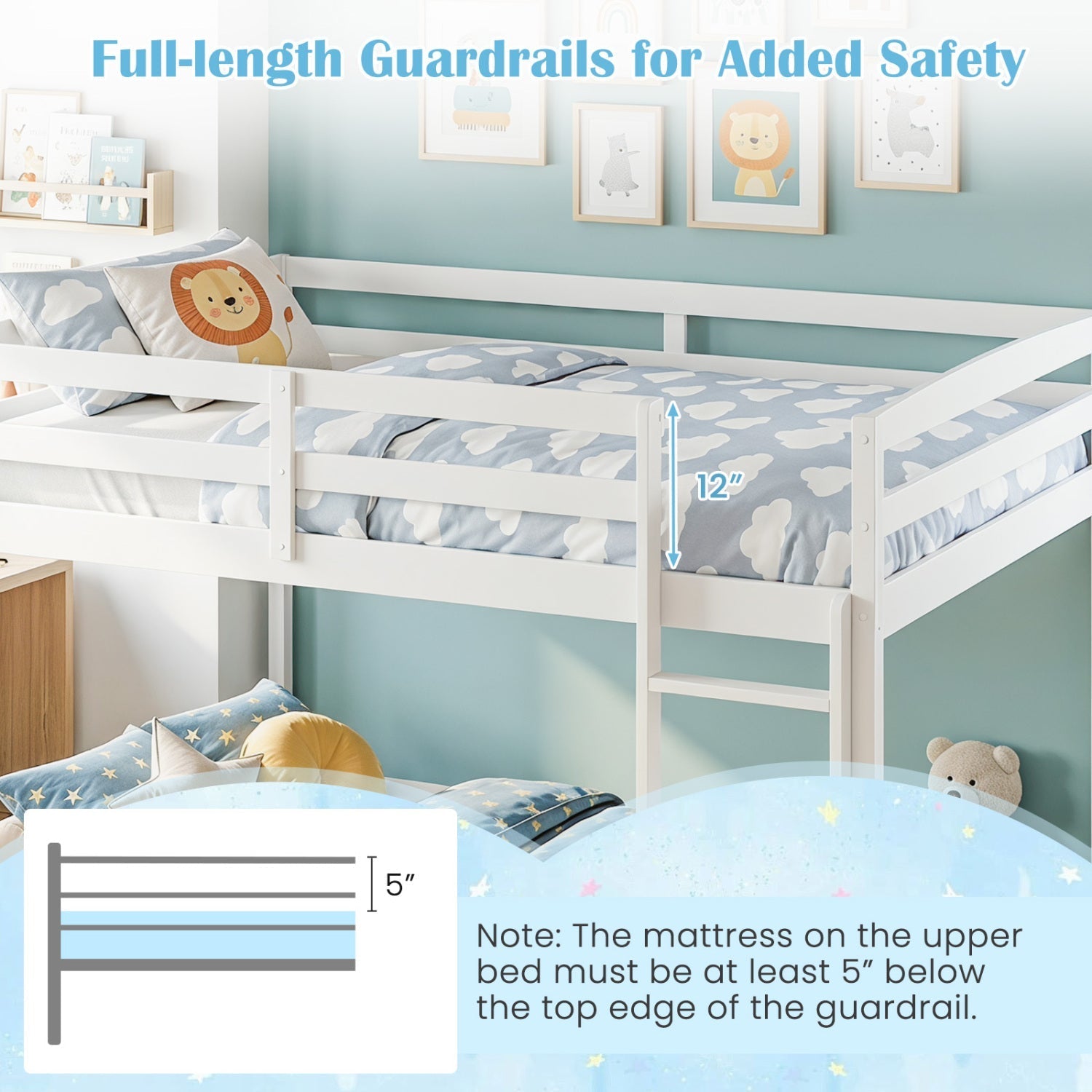 Full Over Full Bunk Bed with Ladder and Safety Guardrails