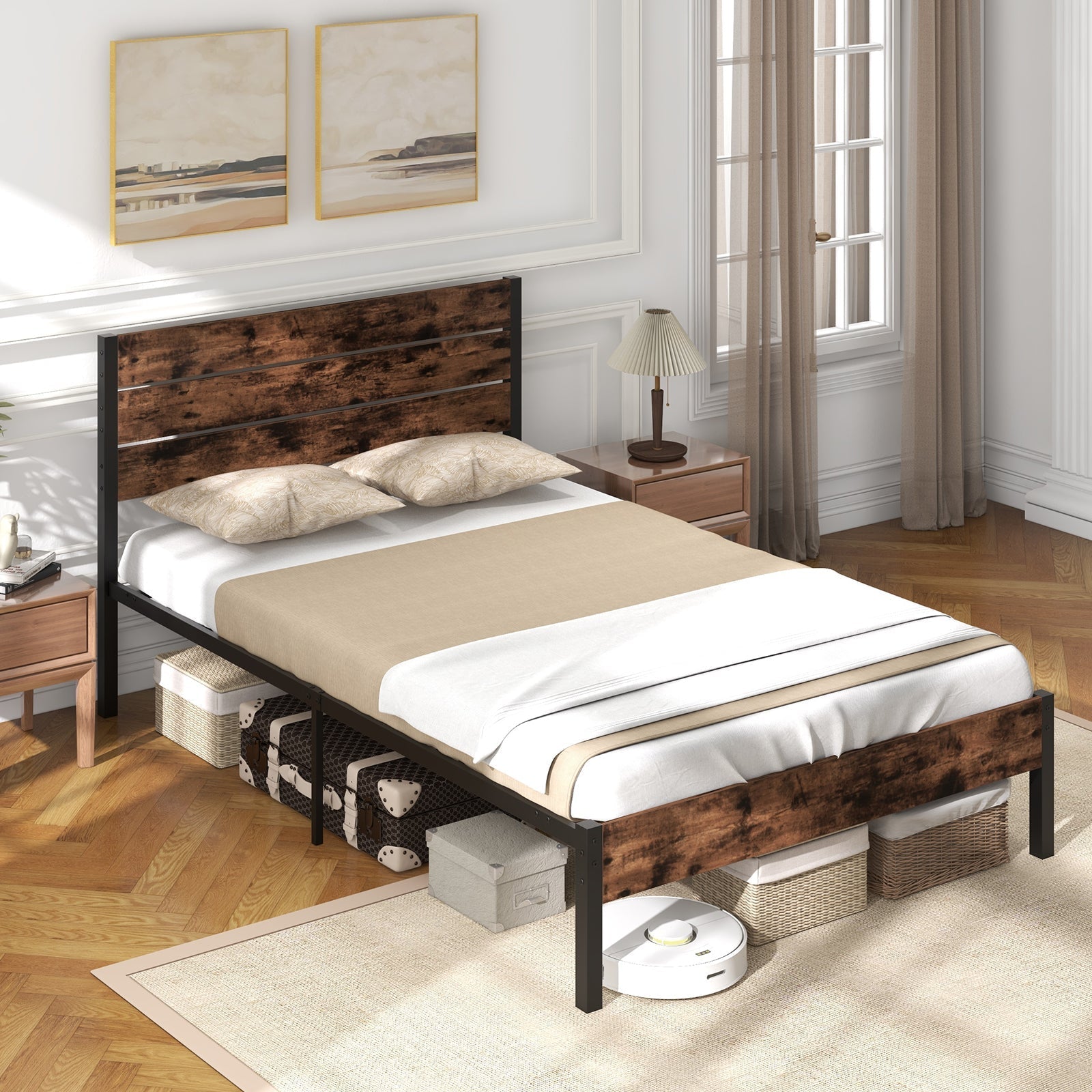 Full/King/Queen/Twin Size Bed Frame with High Headboard and Mute Bar