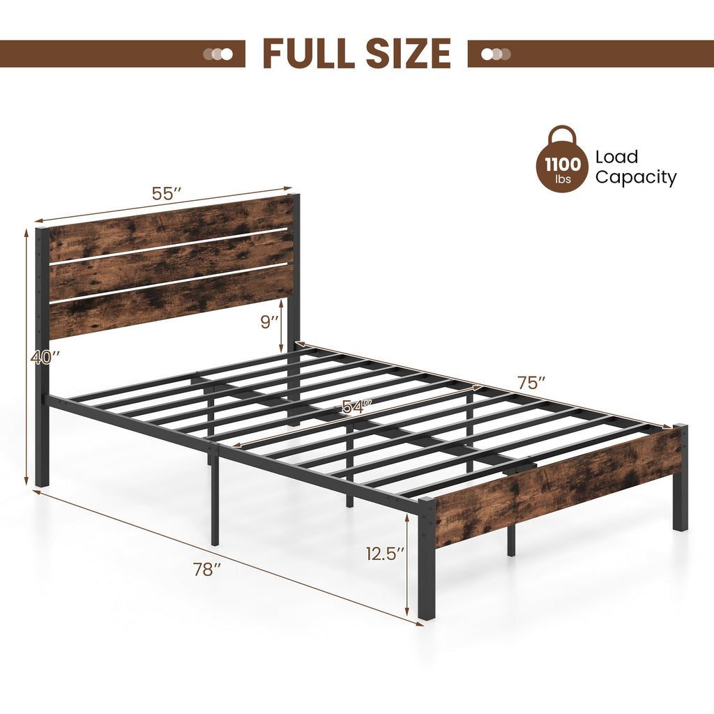Full/King/Queen/Twin Size Bed Frame with High Headboard and Mute Bar