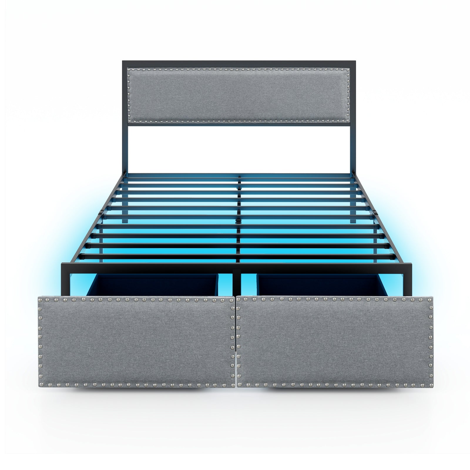 Full/Queen/Twin Size Bed Frame with LED Lights Drawer and Metal Slats