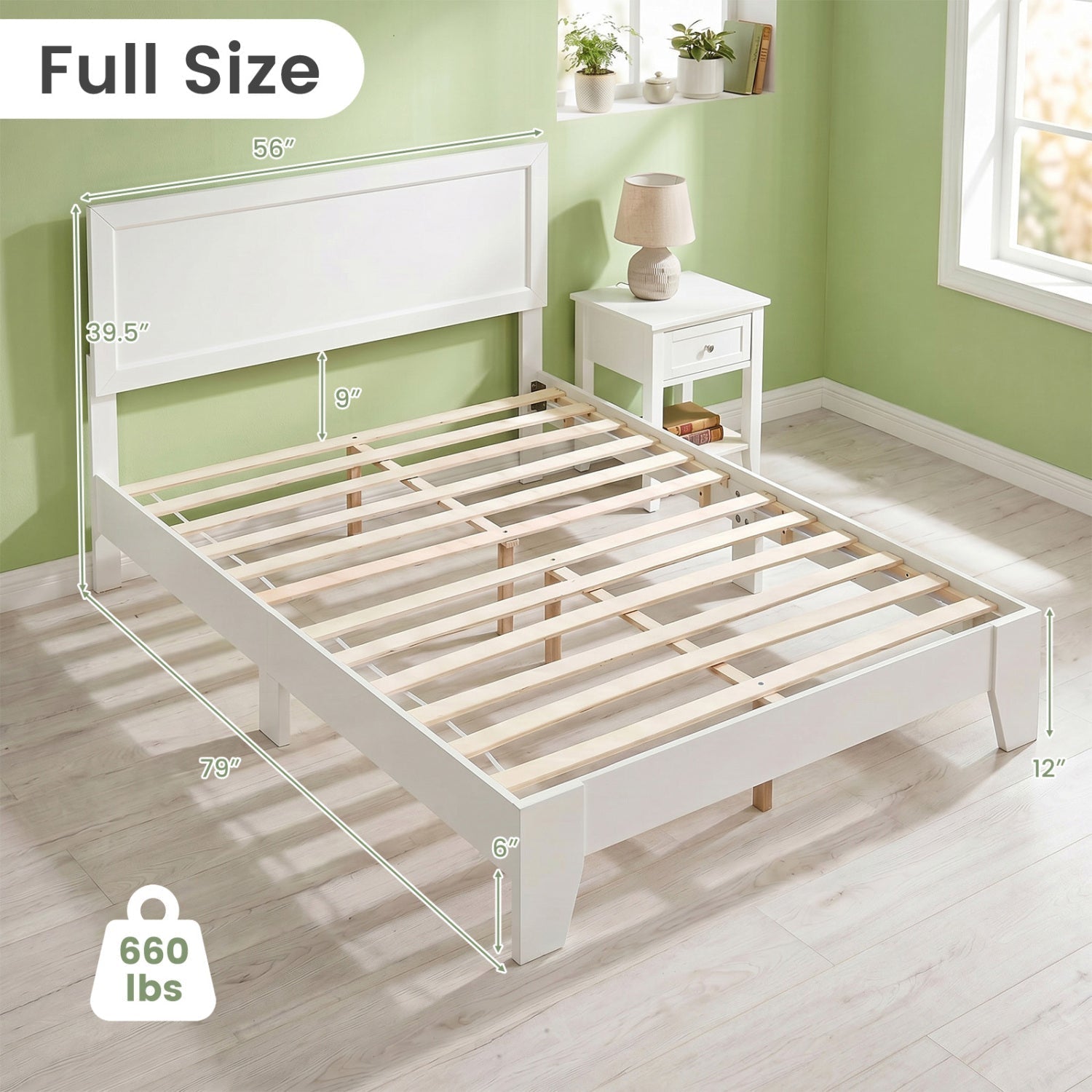Full Size Platform Bed Frame with Headboard - No Box Spring