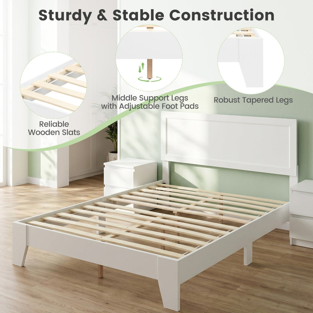 Full Size Platform Bed Frame with Headboard - No Box Spring