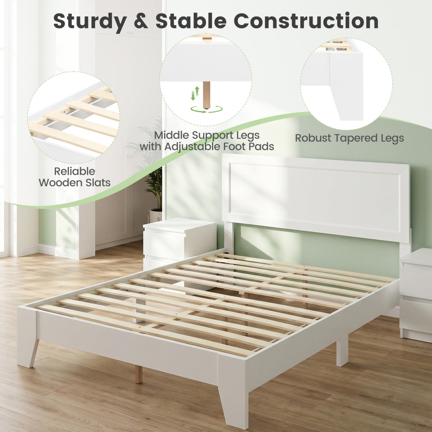 Full Size Platform Bed Frame with Headboard - No Box Spring