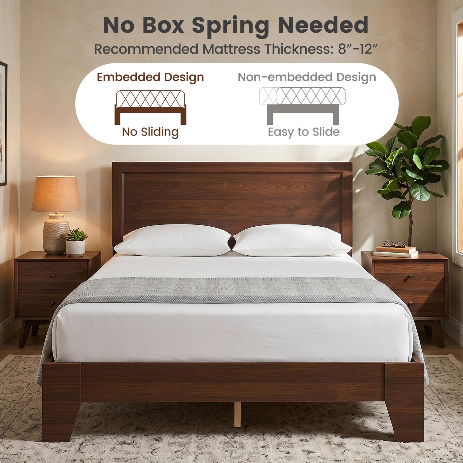 Full Size Platform Bed Frame with Headboard - No Box Spring