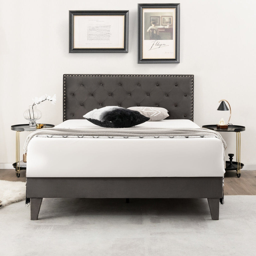 Full/Queen Size Upholstered Platform Bed with Tufted Headboard