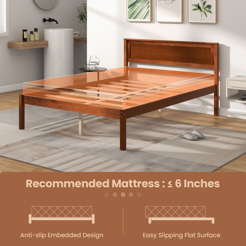 Twin/Full/Queen Size Bed Frame with Wooden Headboard and Slat Support