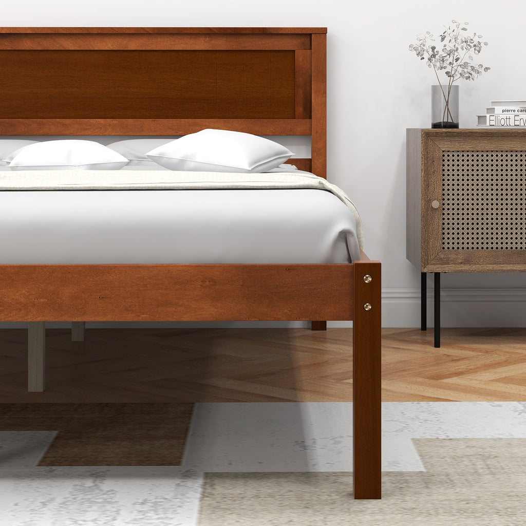 Twin/Full/Queen Size Bed Frame with Wooden Headboard and Slat Support