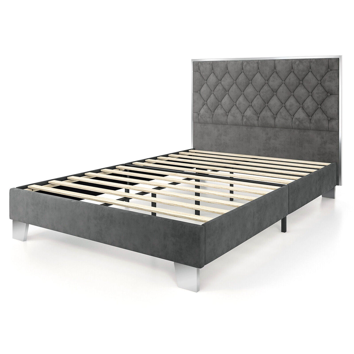 Full/Queen Size Upholstered Bed Frame with Velvet Headboard