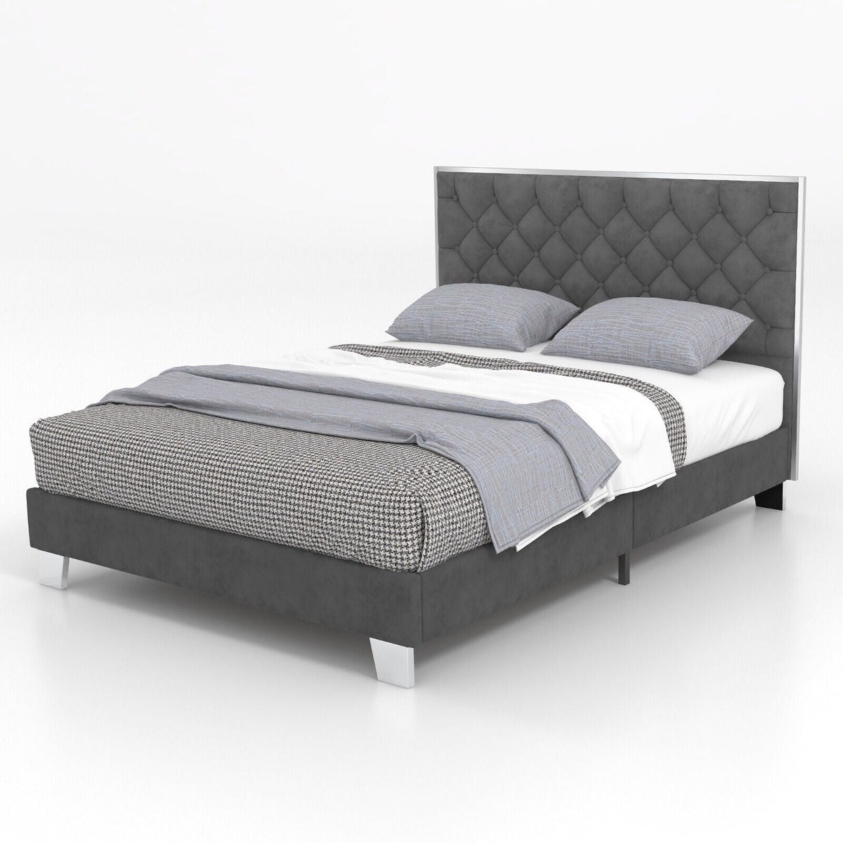Full/Queen Size Upholstered Bed Frame with Velvet Headboard