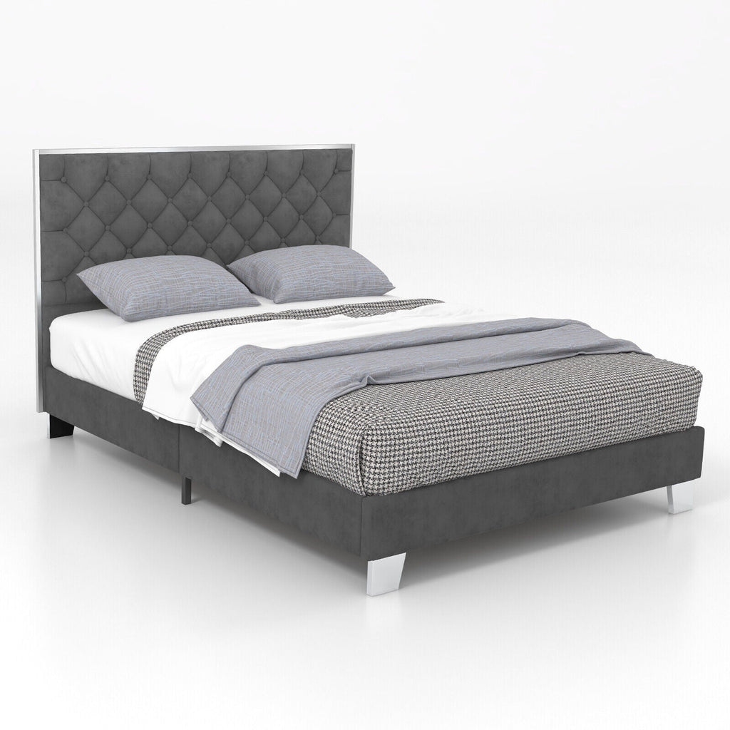 Full/Queen Size Upholstered Bed Frame with Velvet Headboard