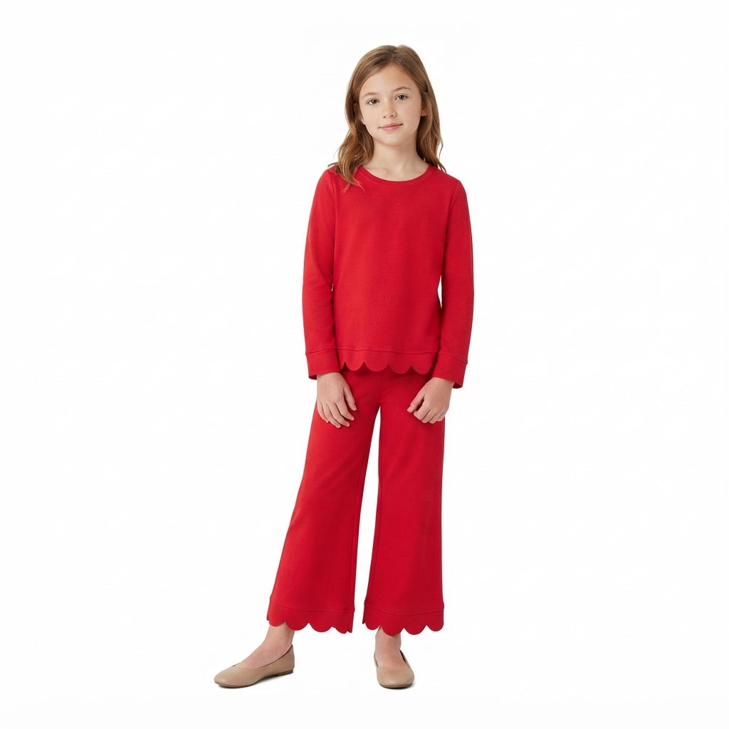 red solid girl long sleeve pajamas set