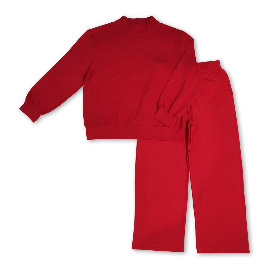 Long sleeves red cotton top pants adult women outfits