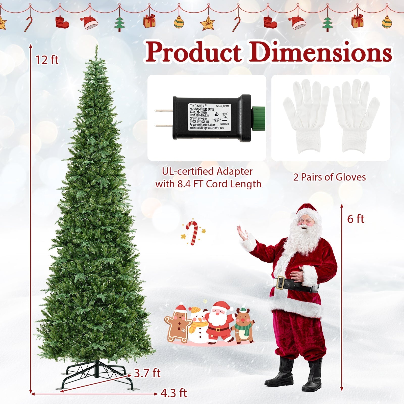 12 Feet Tall Prelit Hinged Artificial Christmas Tree with 2517 PVC PE Branch Tips