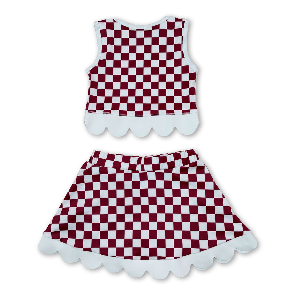 Sleeveless hog plaid scallop girls team active wear set
