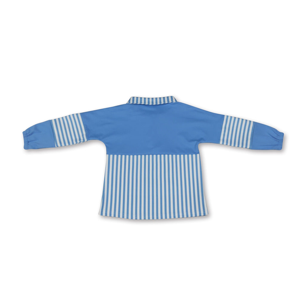 Long sleeves light blue stripe zipper kids girls yoga pullover