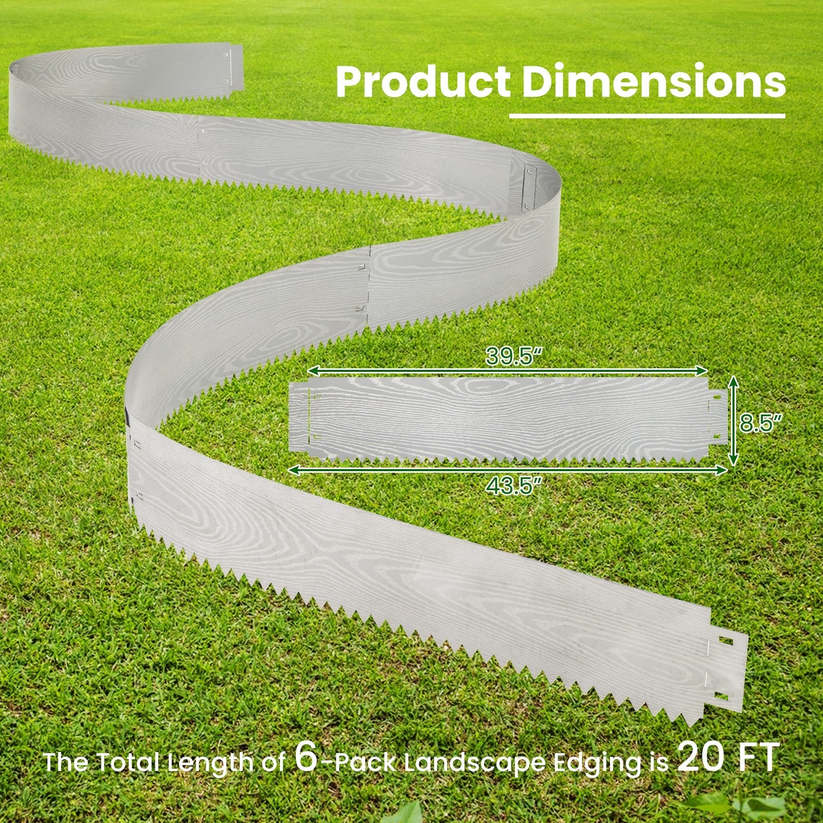 6-Pack 20 FT Galvanized Metal Landscape Edging for Lawn