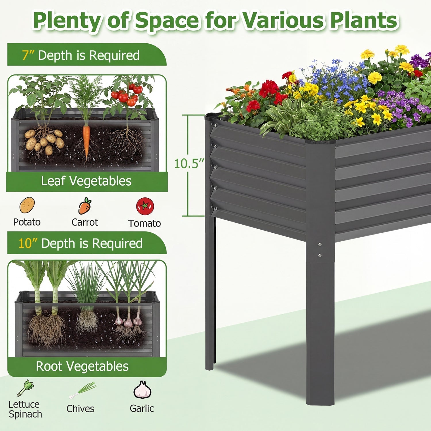 Galvanized Raised Garden Bed with Legs 46" x 24" x 31" Metal Elevated Planter Box