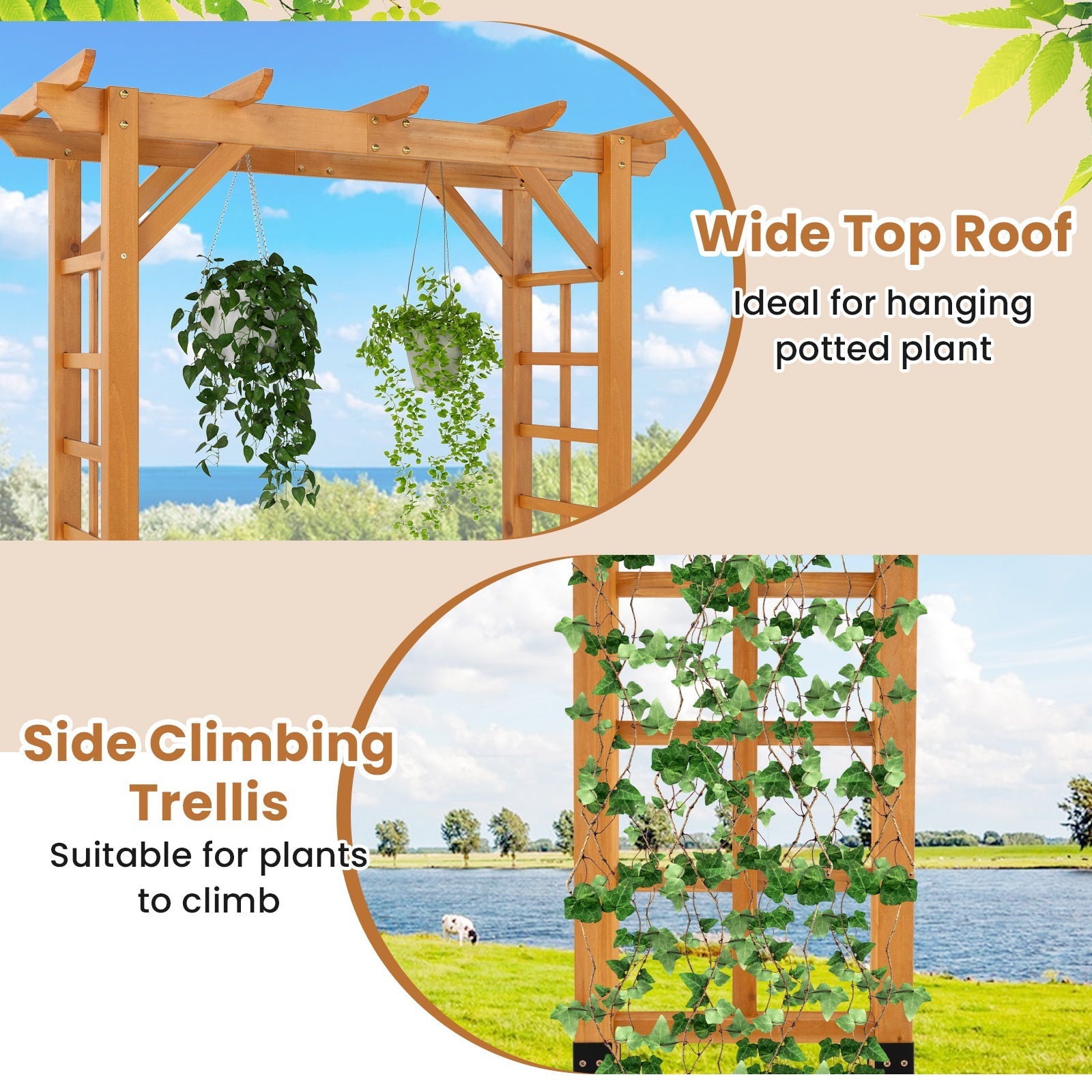 7/7.5 Feet Garden Arch Wooden Arbor Outdoor Wood Trellis for Climbing Plants