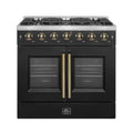 Forno Galiano 36-inch French Door Gas Range Black and Antique Brass Design, 6 Sealed Burners 83,000 BTU, 5.36 cu.ft. Convection Oven