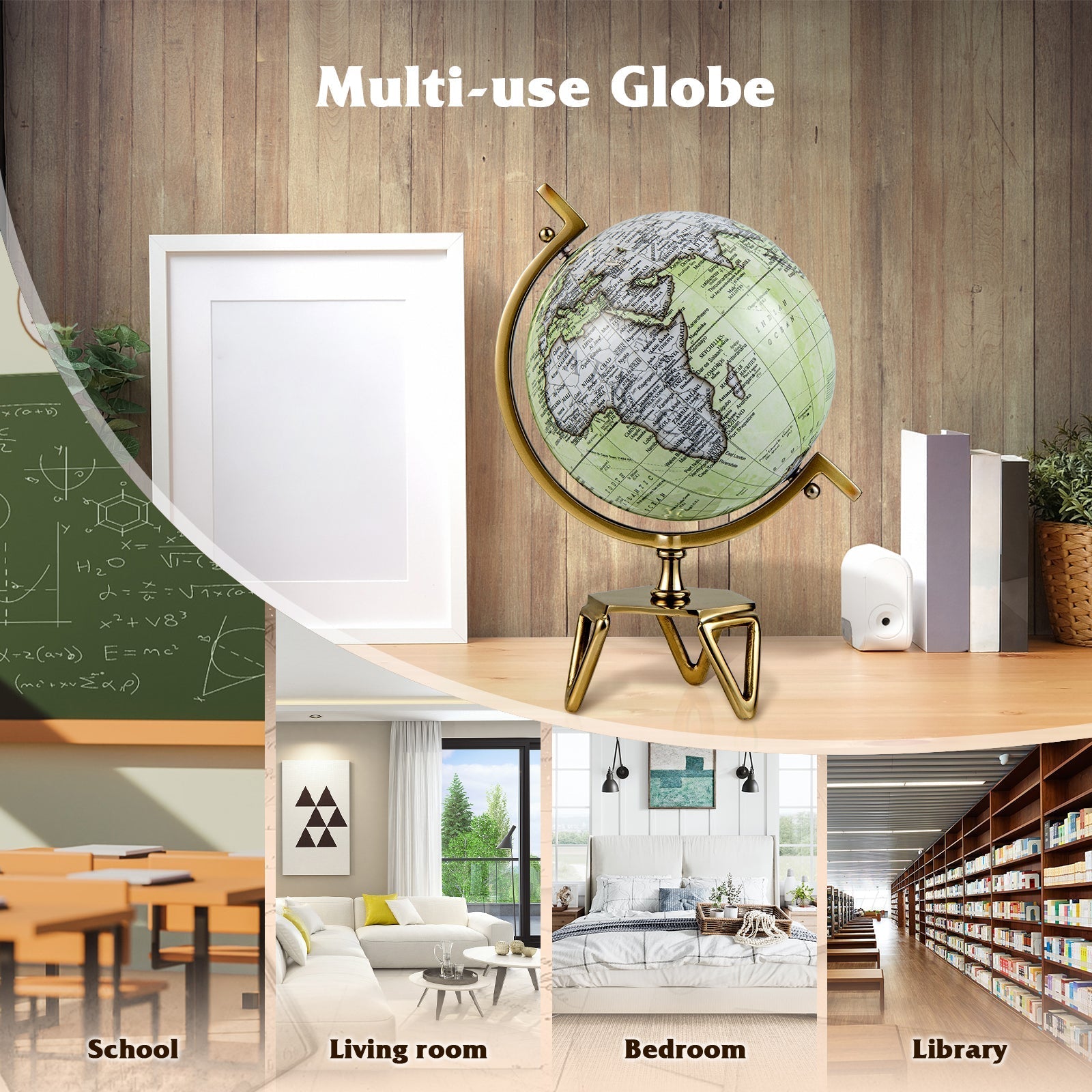 Educational Geographic 5/8/10 Inch World Globe with Triangle Metal Stand