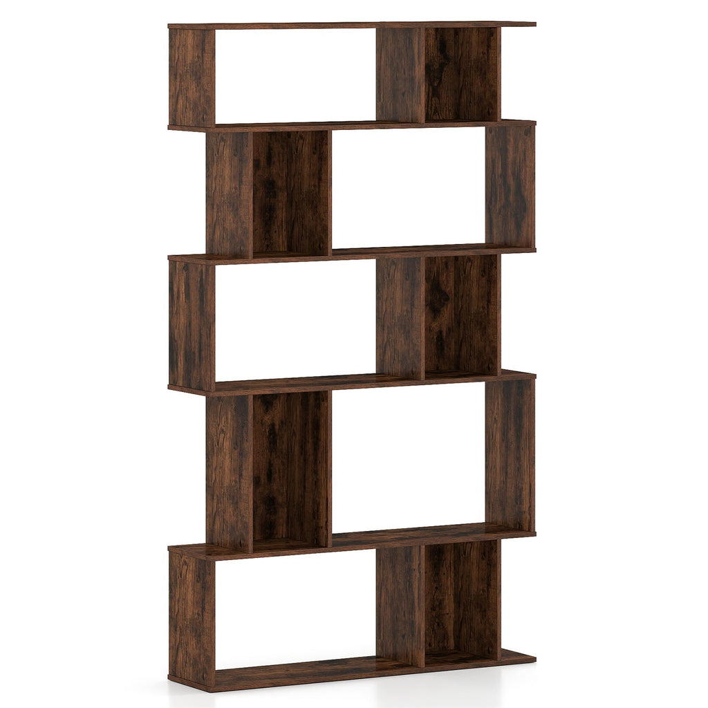 Geometric Bookshelf Set of 2 5-Tier Bookcase with Open Shelves and Closed-back Cubes