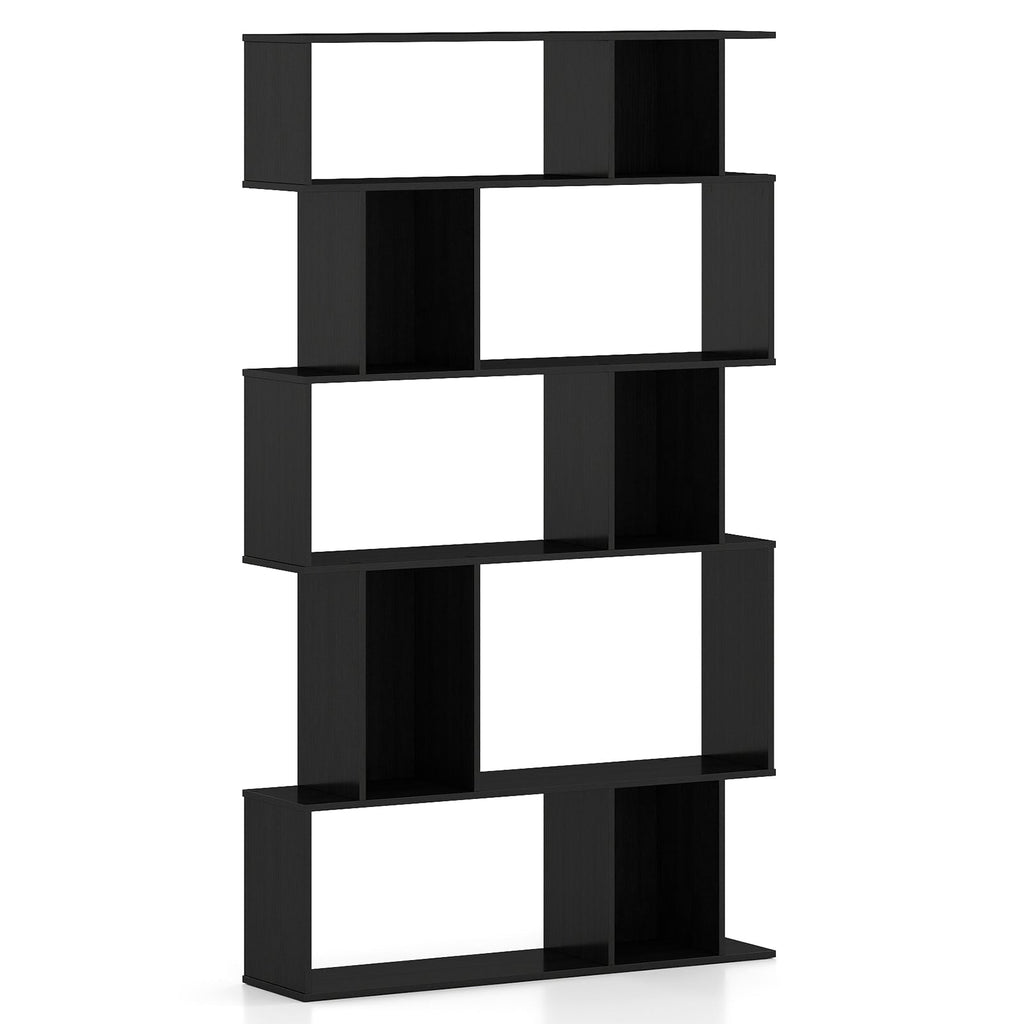 Geometric Bookshelf Set of 2 5-Tier Bookcase with Open Shelves and Closed-back Cubes