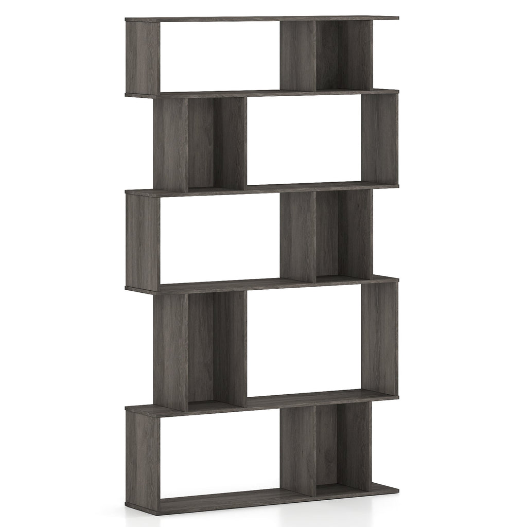 Geometric Bookshelf Set of 2 5-Tier Bookcase with Open Shelves and Closed-back Cubes