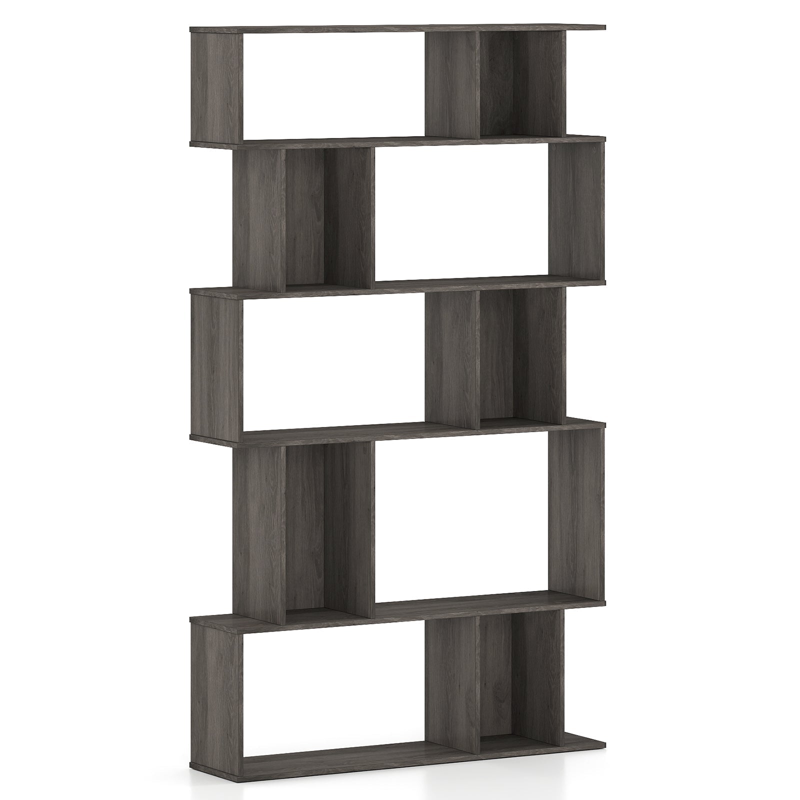 Geometric Bookshelf Set of 2 5-Tier Bookcase with Open Shelves and Closed-back Cubes