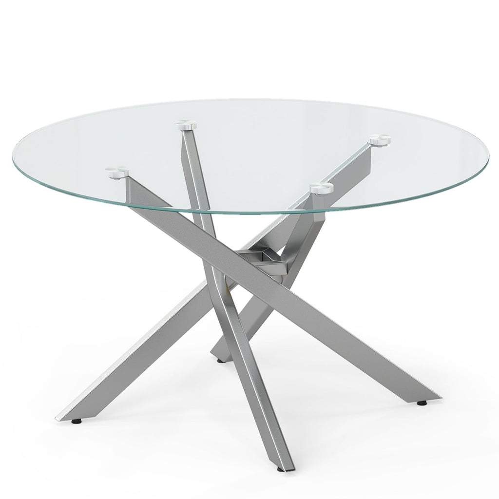Glass Coffee Table Round Clear Center Table with Tempered Glass Top