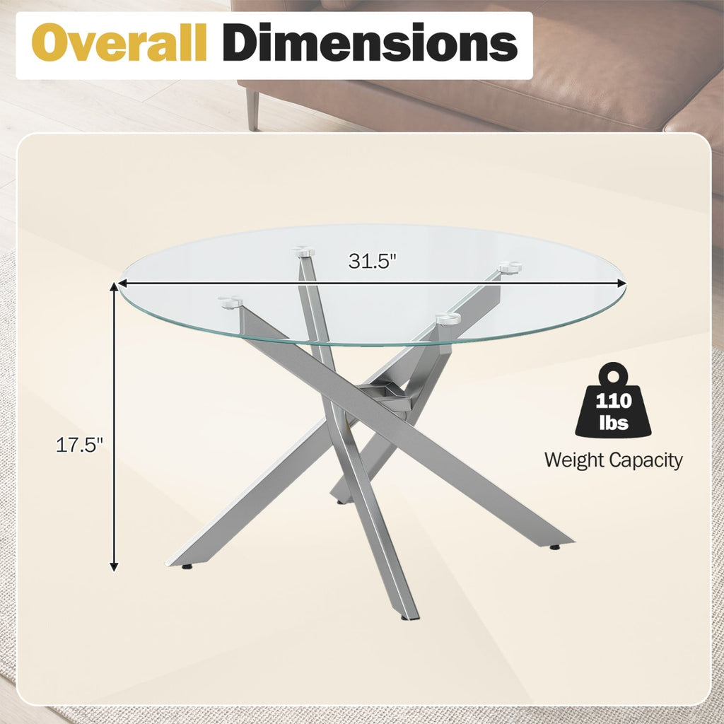 Glass Coffee Table Round Clear Center Table with Tempered Glass Top
