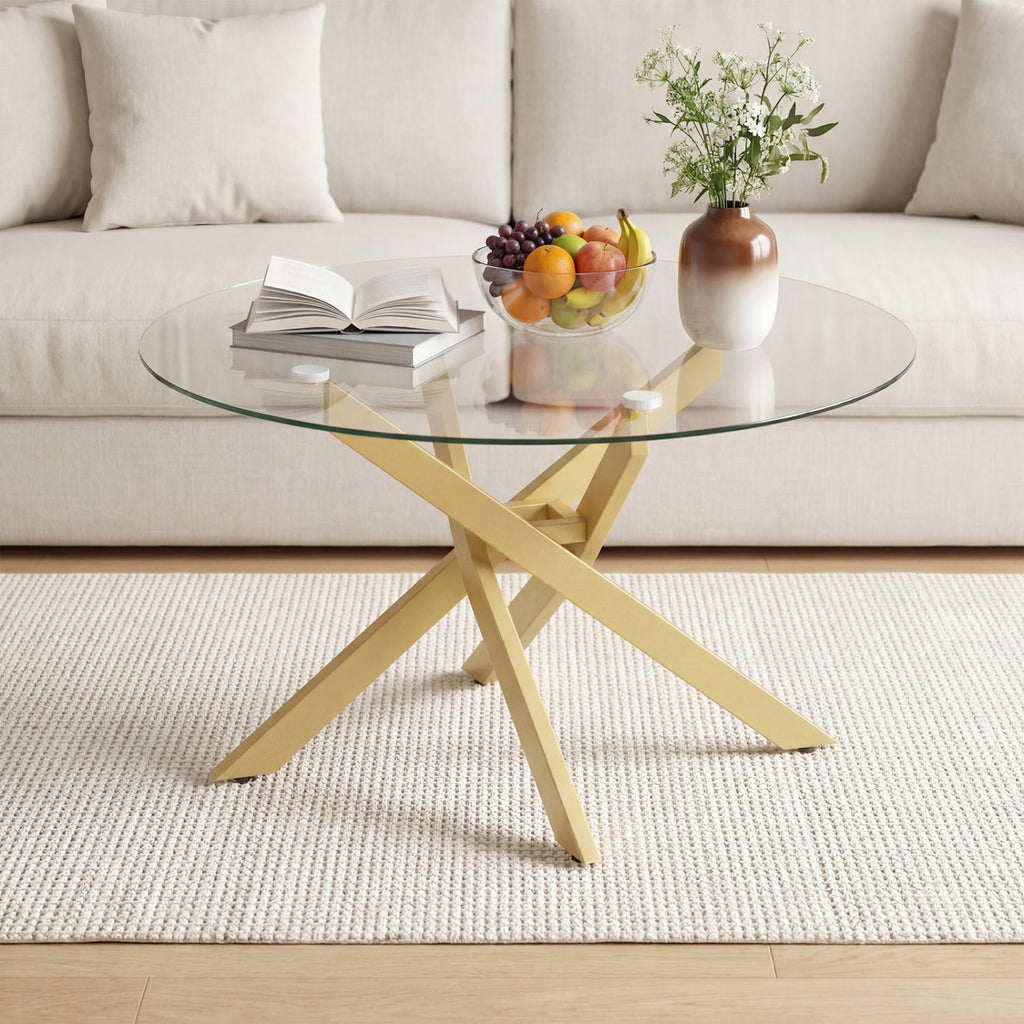 Glass Coffee Table Round Clear Center Table with Tempered Glass Top