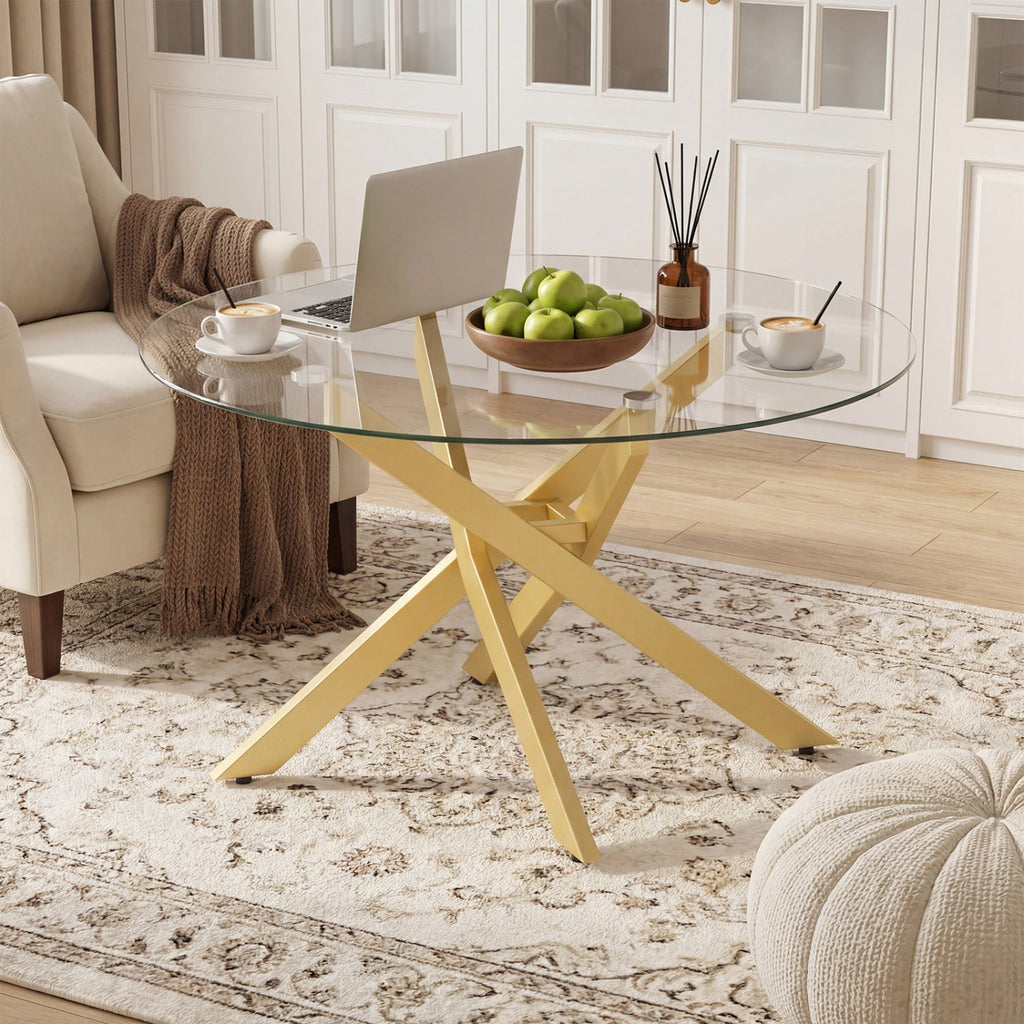 Glass Coffee Table Round Clear Center Table with Tempered Glass Top