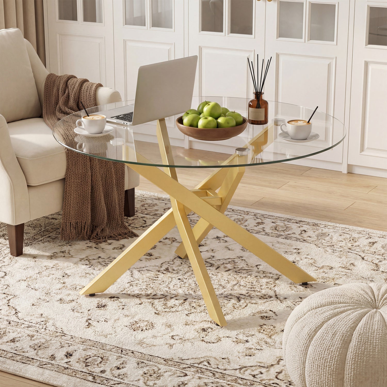 Glass Coffee Table Round Clear Center Table with Tempered Glass Top