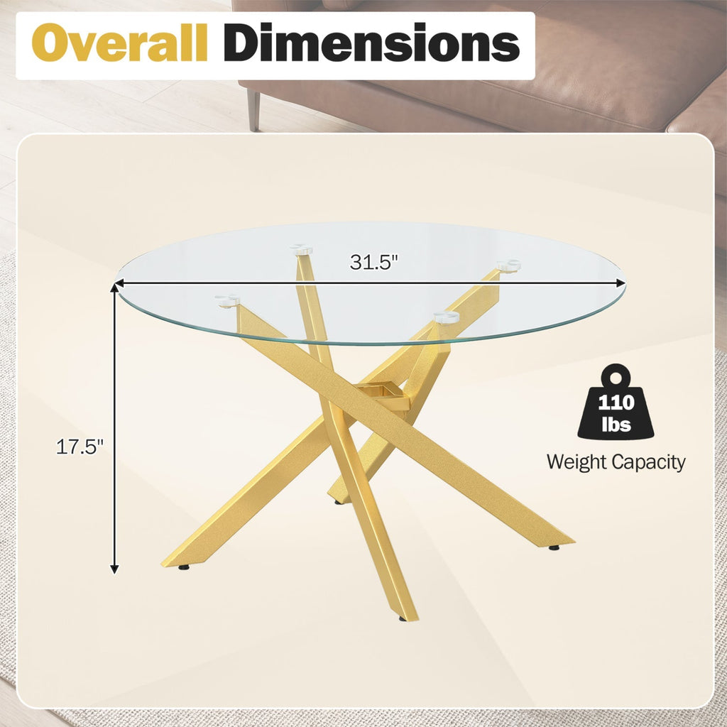 Glass Coffee Table Round Clear Center Table with Tempered Glass Top