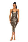 Gold Metallic Tank Midi Dress