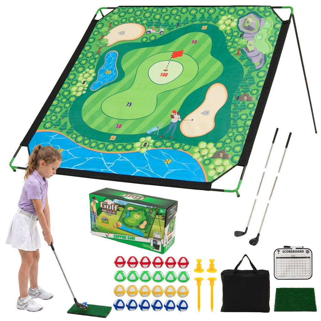 Golf Chipping Practice Net 71x71 Inch with Clubs and Balls