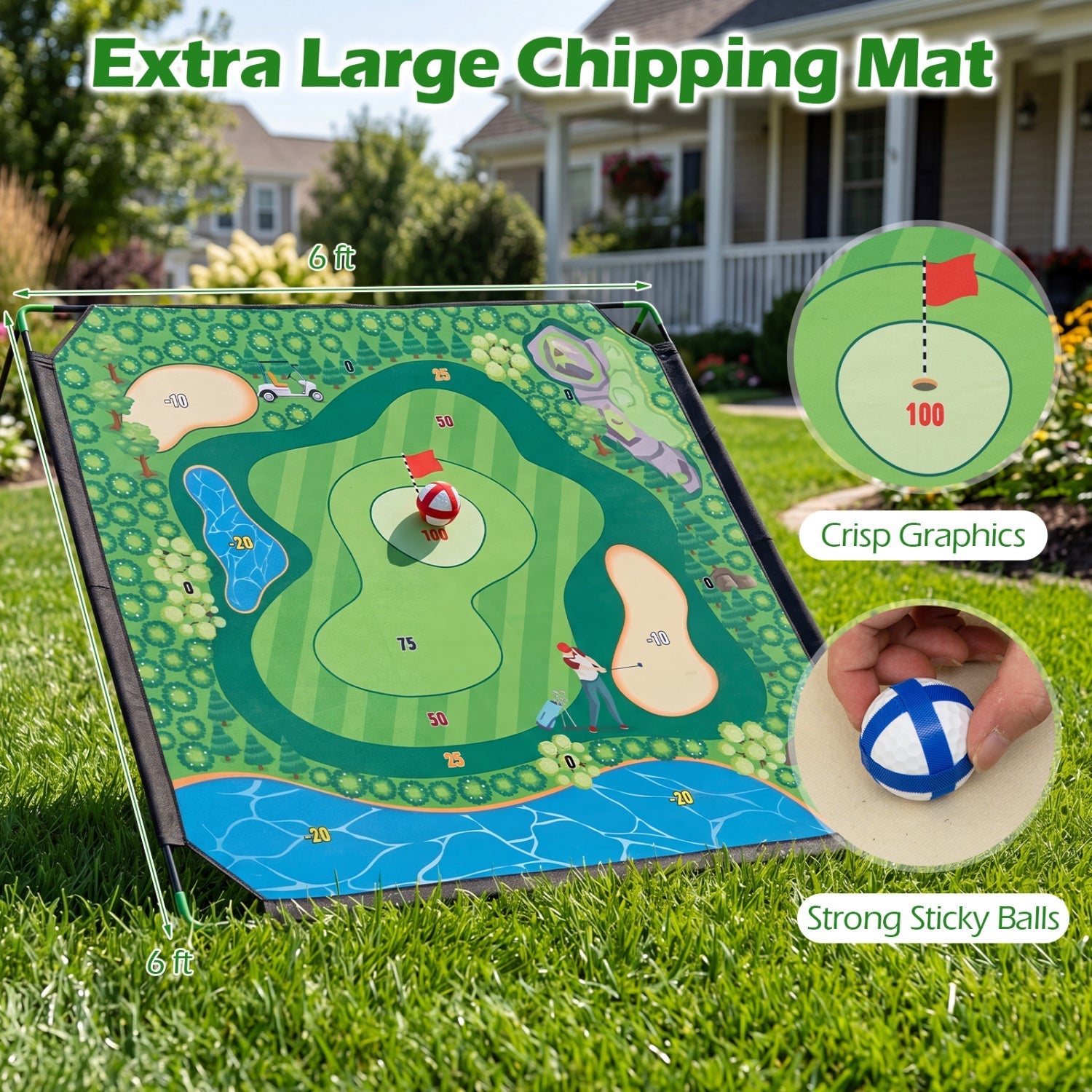 Golf Chipping Practice Net 71x71 Inch with Clubs and Balls