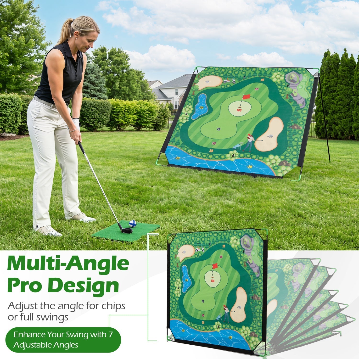 Golf Chipping Practice Net 71x71 Inch with Clubs and Balls