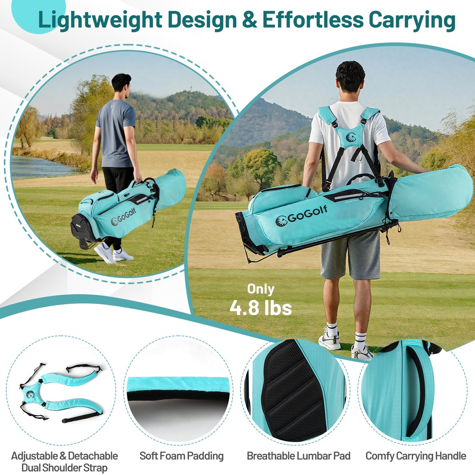 Golf Stand Bag Lightweight Golf Bag with 8 Way Top Dividers and 5 Zippered Pockets