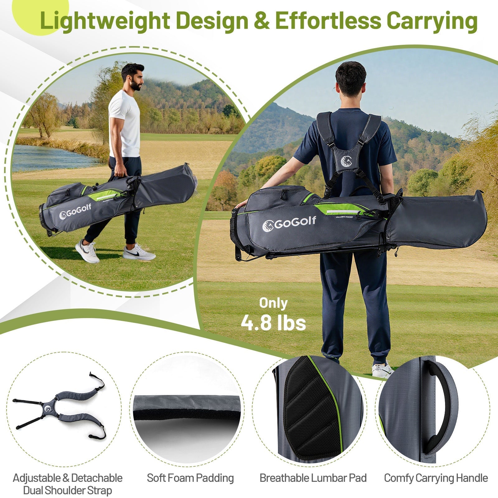 Golf Stand Bag Lightweight Golf Bag with 8 Way Top Dividers and 5 Zippered Pockets