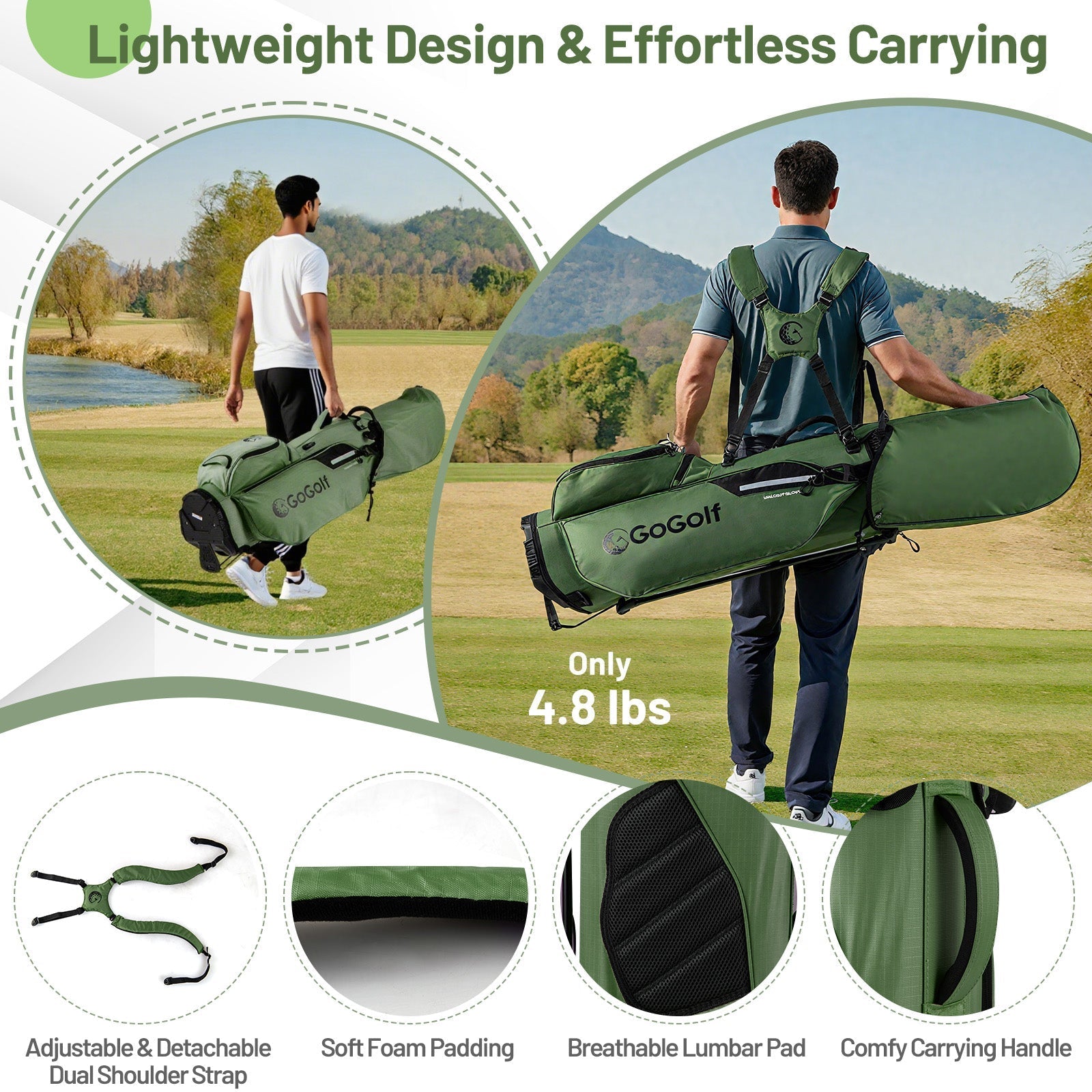 Golf Stand Bag Lightweight Golf Bag with 8 Way Top Dividers and 5 Zippered Pockets