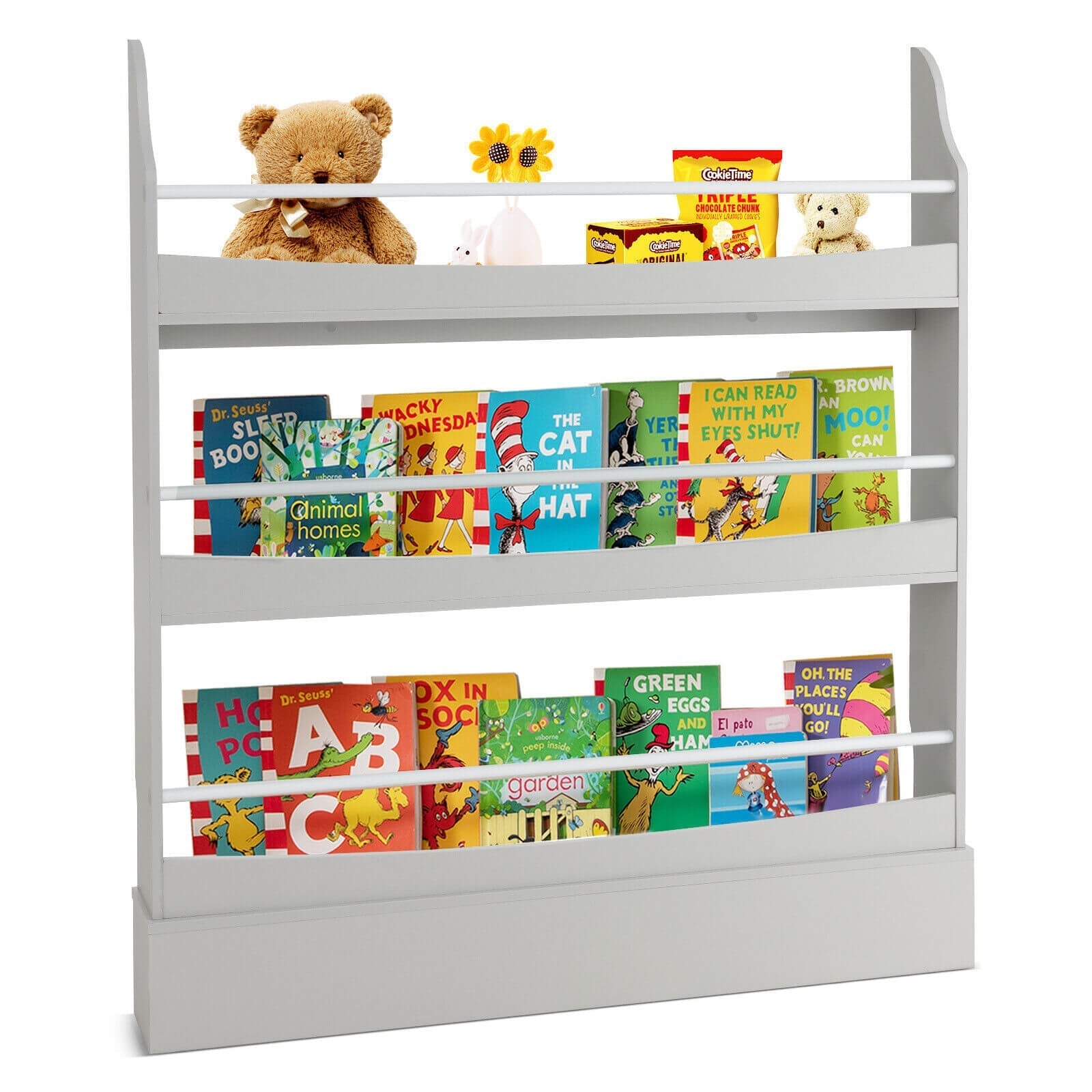 3-Tier Bookshelf with 2 Anti-Tipping Kits for Books and Magazines