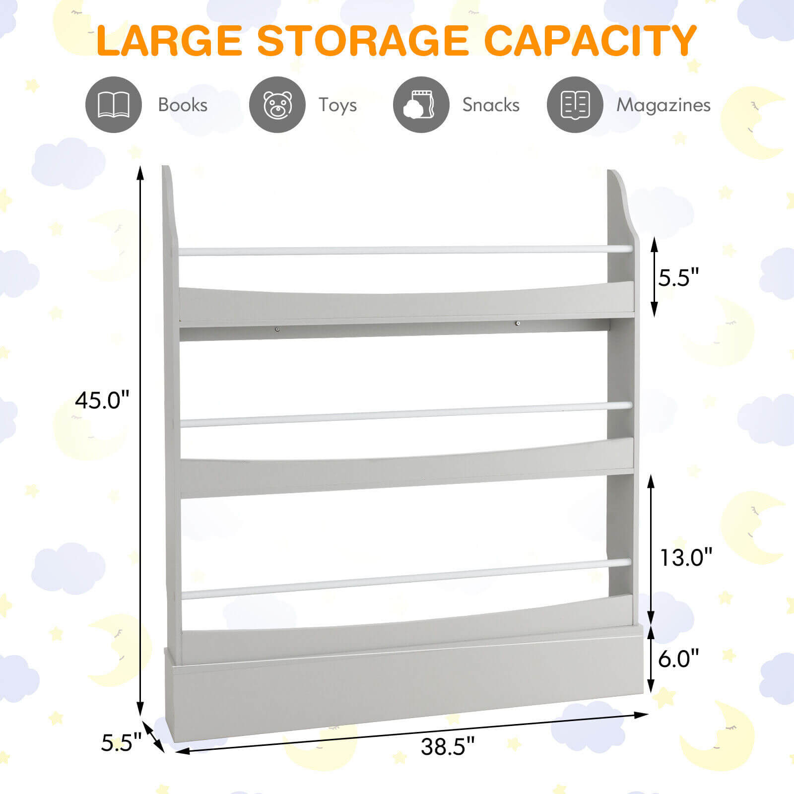 3-Tier Bookshelf with 2 Anti-Tipping Kits for Books and Magazines