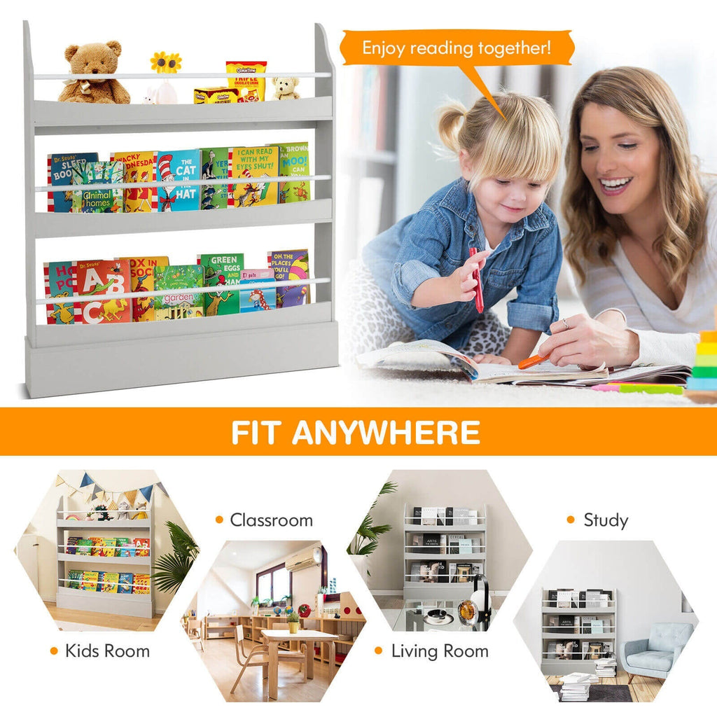 3-Tier Bookshelf with 2 Anti-Tipping Kits for Books and Magazines