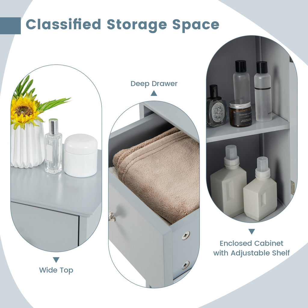 Woodern Bathroom Floor Storage Cabinet with Drawer and Shutter Door