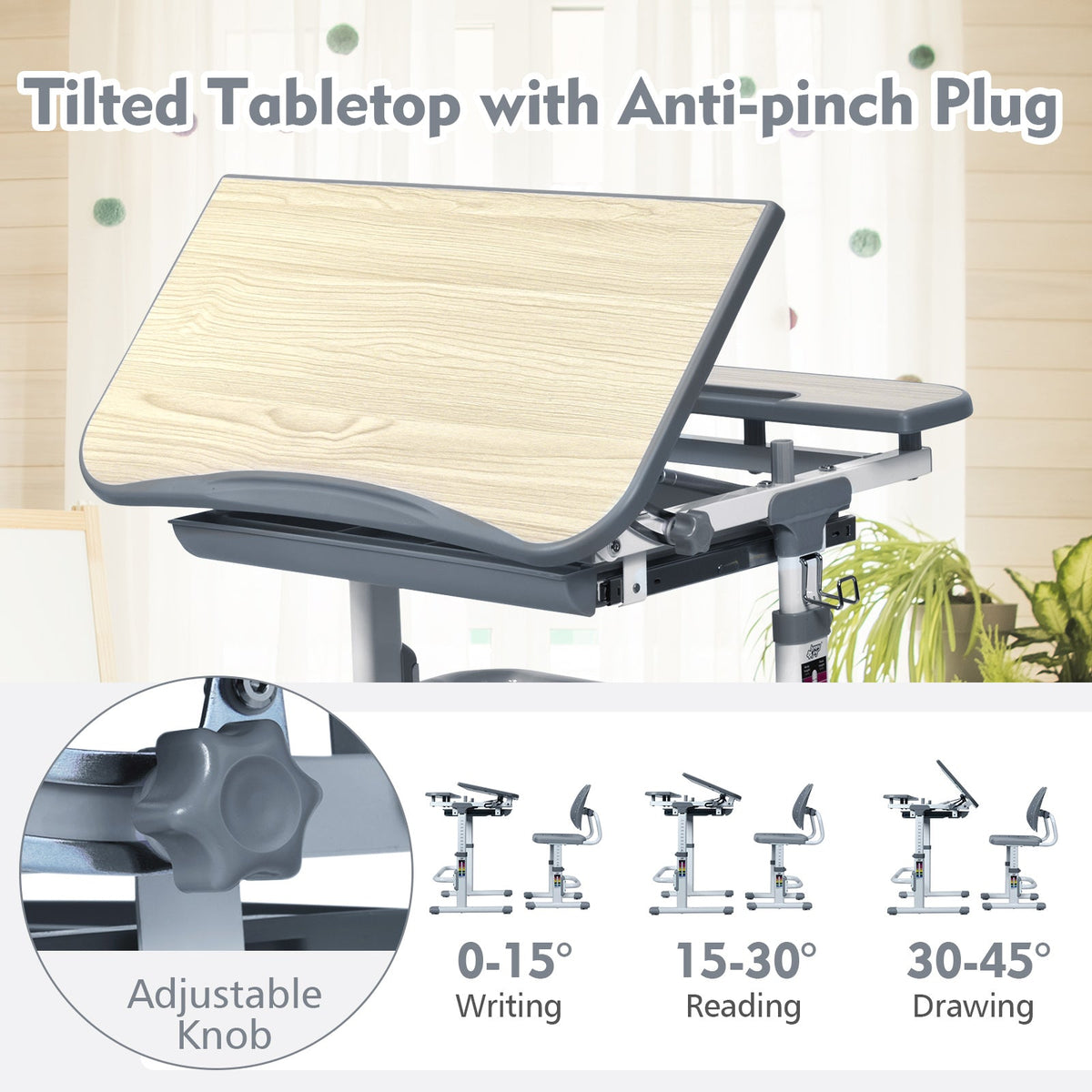 Height Adjustable Kids Study Desk and Chair Set